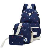 Women Canvas Backpack 3Pcs/Set Leaf Printing Large Capacity School Bag for Teenagers Girls Fashion Travel Rucksack