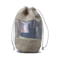 Oem natural round bottom packing travel swimwear skin care toiletry drawstring bag with mesh window